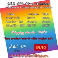 a flyer with a price list and a rainbow